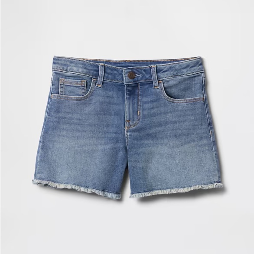 Kids gap high rise jean shorts, 2 pairs, medium wash and light wash. Size 12.